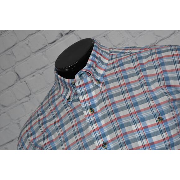 Onward Reserve Spring Dress Shirt Mens Size Large Blue Plaid Short Sleeve - Picture 2 of 7